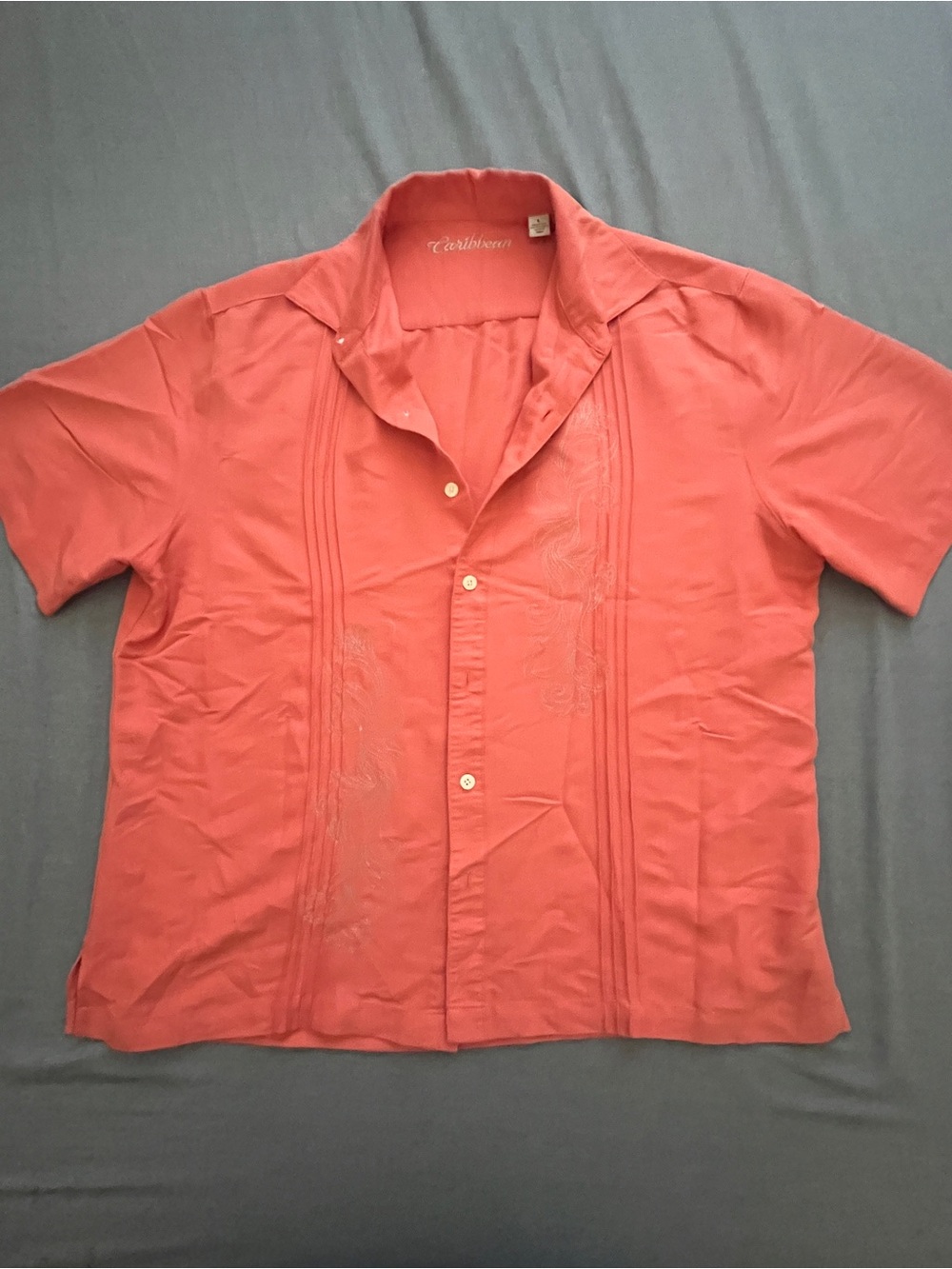 Caribbean Coral Button-Front Short Sleeve Guayabera